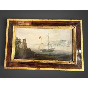 A Stop At The Foot Of The Ramparts — 18th-century Marine Painting On Copper