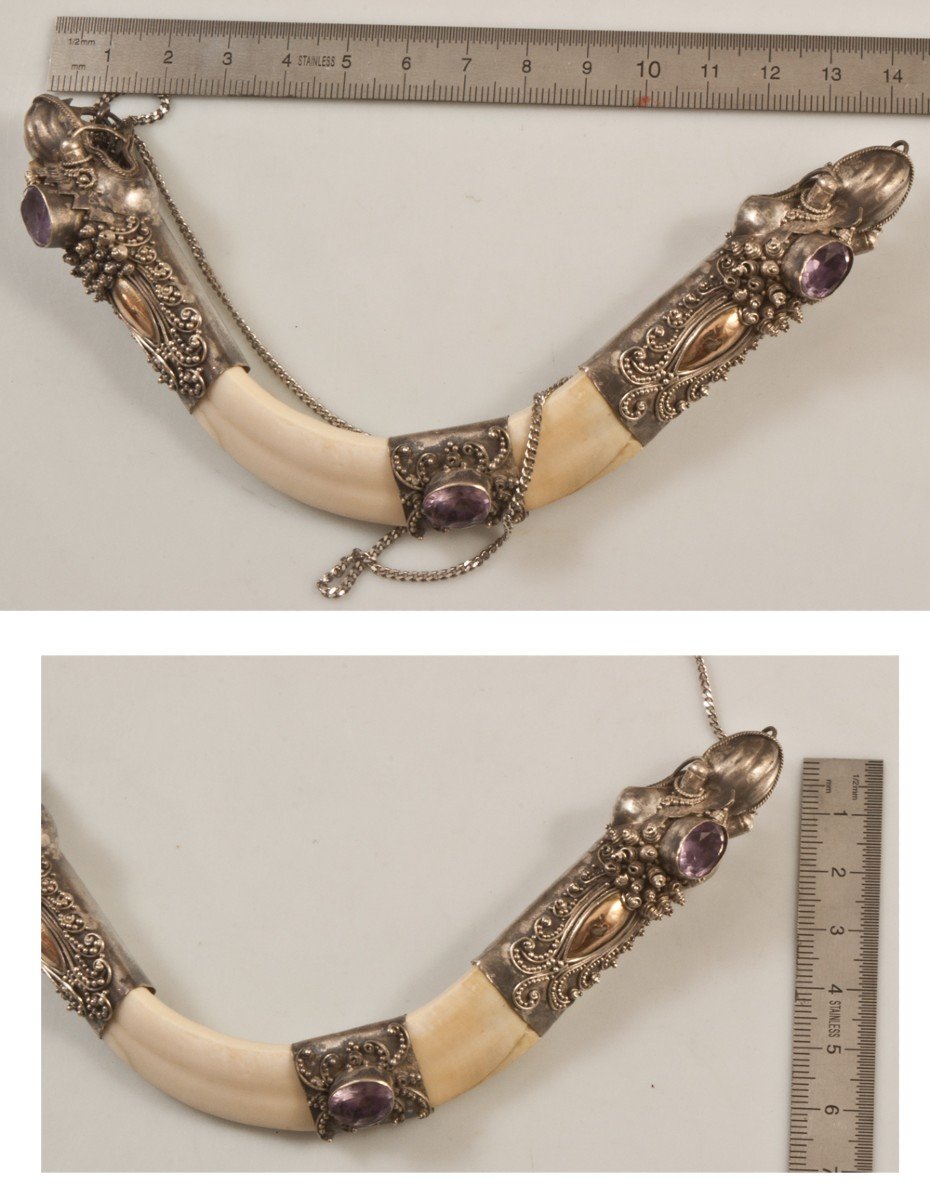 Asian Necklace With Two Dragons China Indochina Vietnam-photo-4