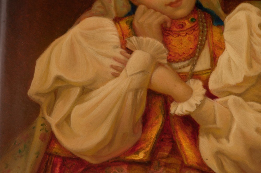 Russian Lacquer Box Young Pensive Girl-photo-2
