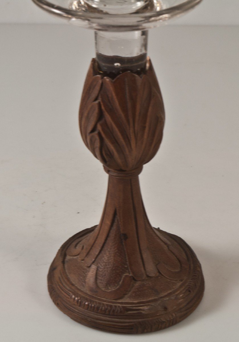 Lampe à Huile En Verre Et Bois Sculpté -photo-2