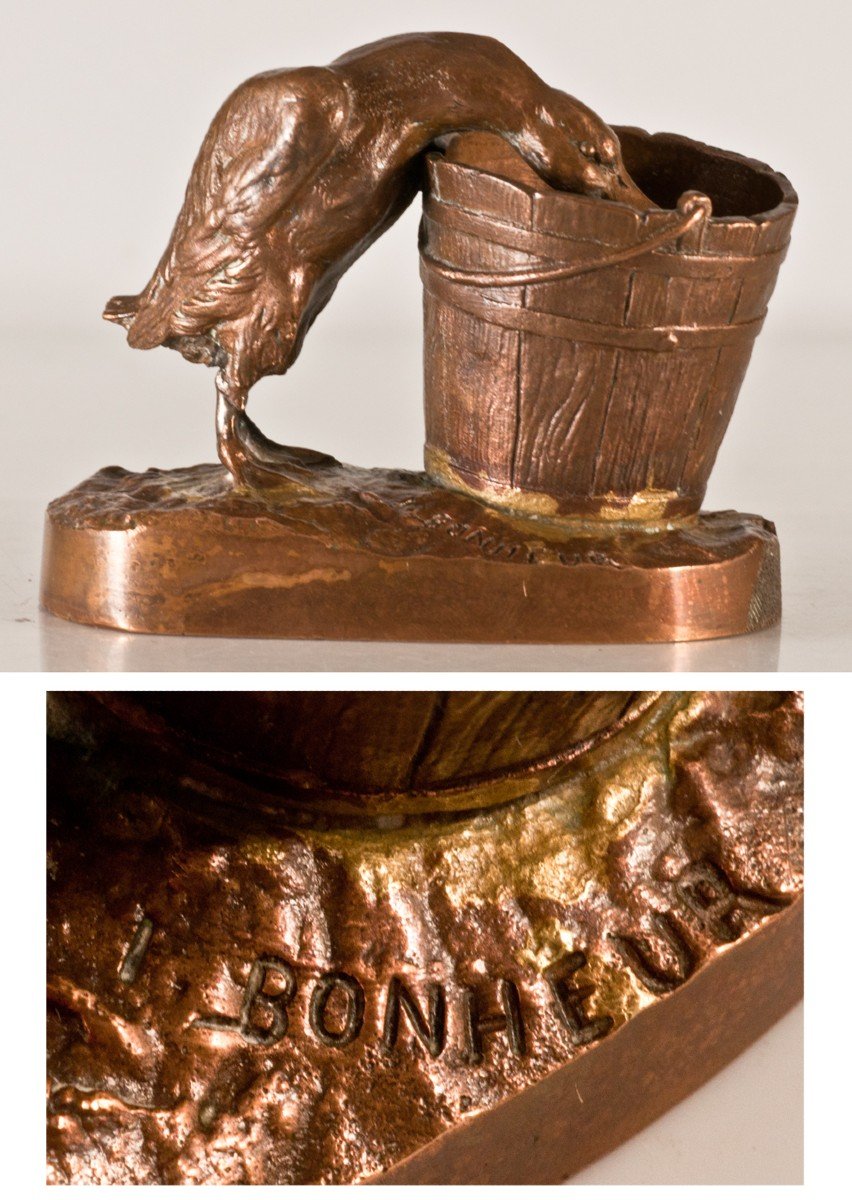 Isidore Bonheur (1827-1901): "the Goose In The Tub" Pyrogenic Bronze-photo-3
