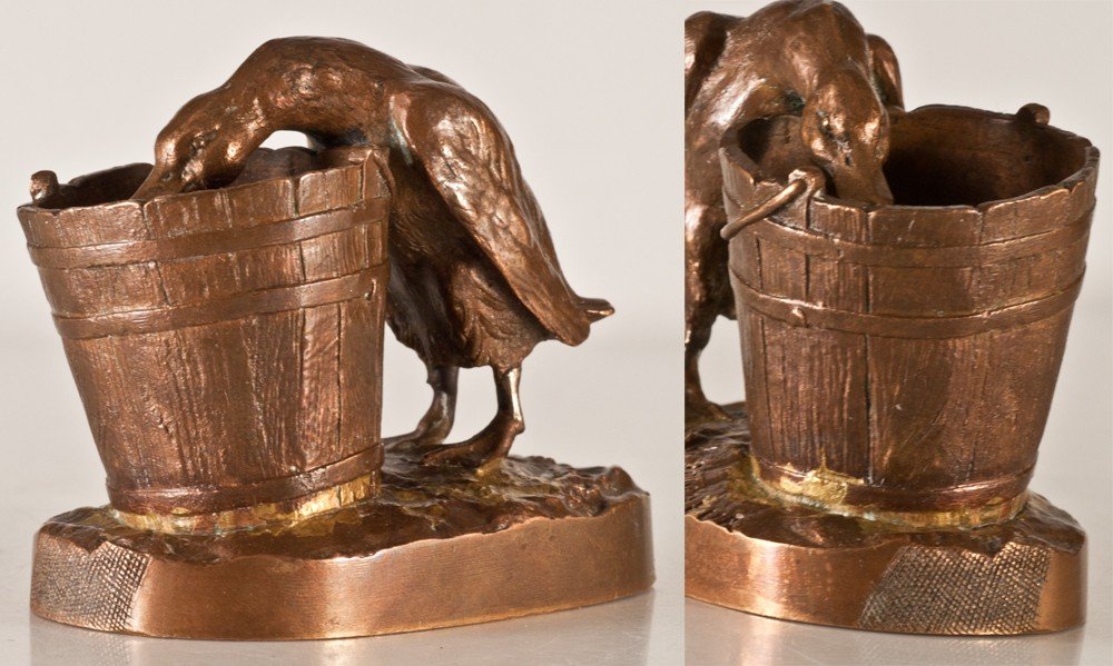 Isidore Bonheur (1827-1901): "the Goose In The Tub" Pyrogenic Bronze-photo-4