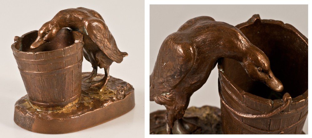 Isidore Bonheur (1827-1901): "the Goose In The Tub" Pyrogenic Bronze-photo-1