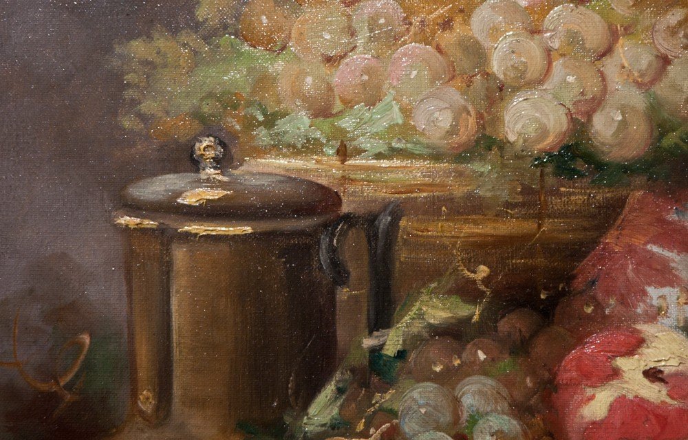 Casimir Raymond: Nature Morte Aux Fruits Tableau Provençal  / AG 1-photo-1