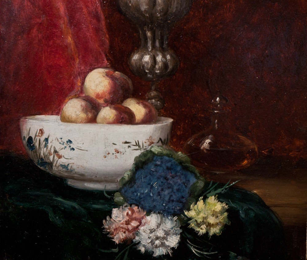 Gustave BARRIER  (1871-1953) :  Nature Morte aux fruits et fleurs / AG 2-photo-2