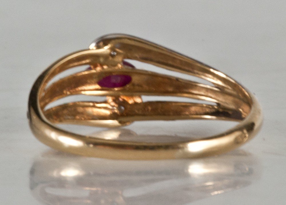 Ruby And Brilliant Ring In 18 Carat Gold Eagle Head Hallmark-photo-4