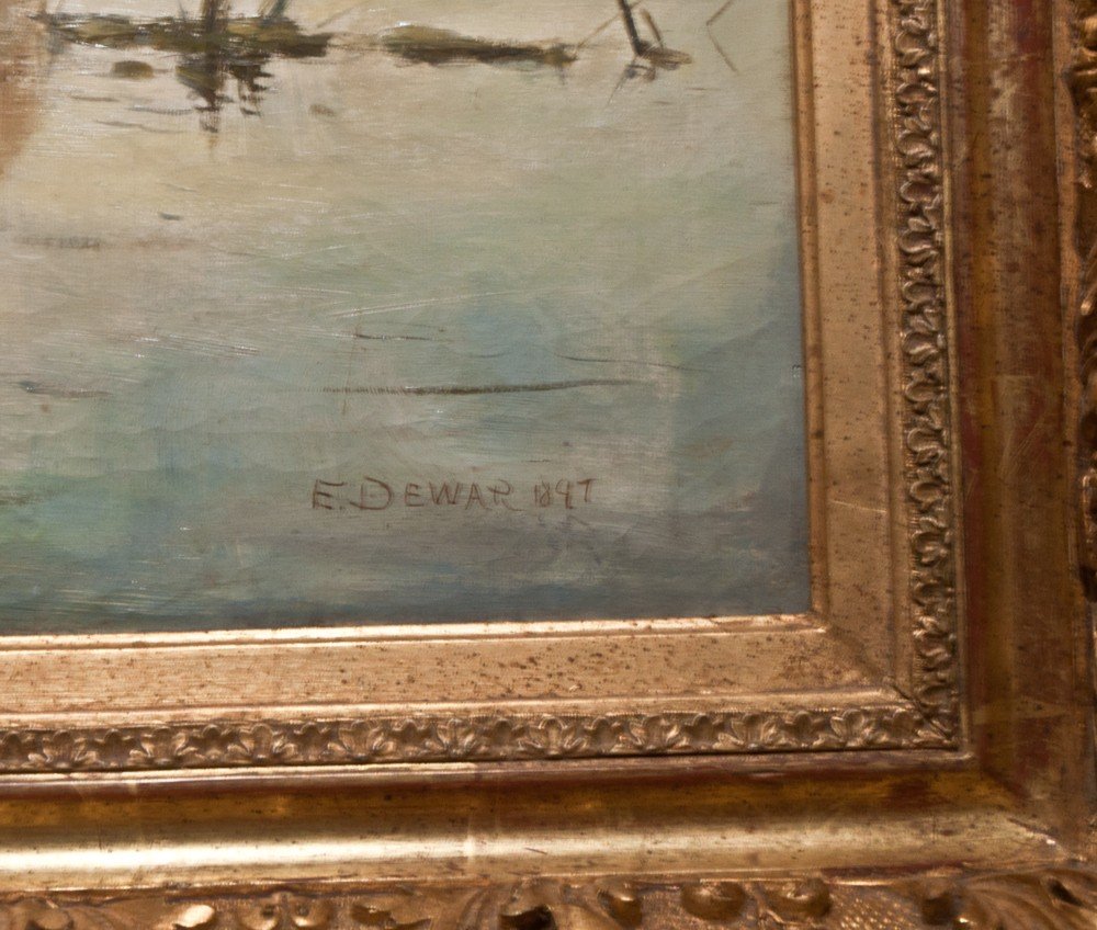E. Dewar, école Anglaise :  Paysage Lacustre Avec Château /  AG  15 -photo-1