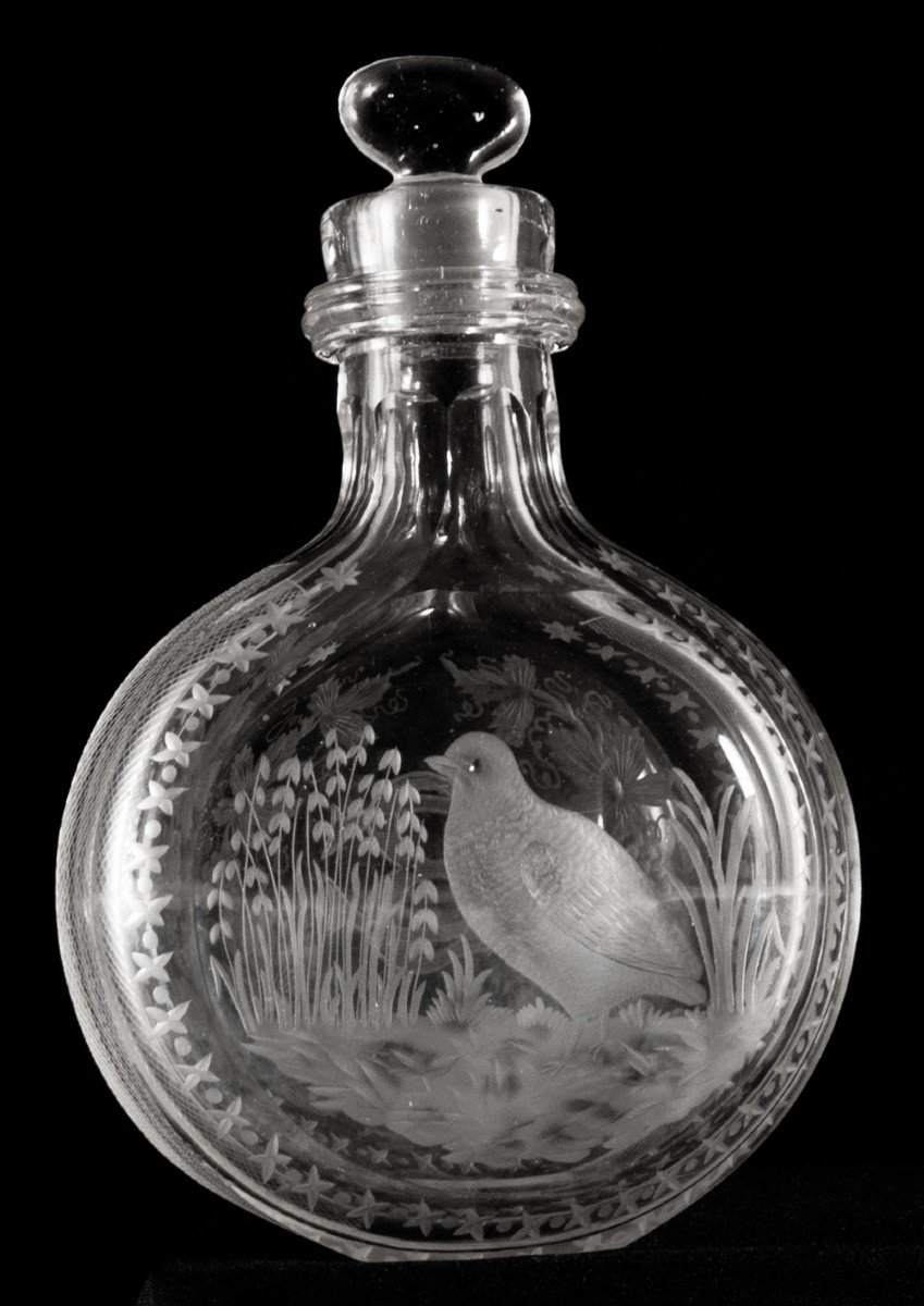 Flasque De Chasse Cristal Taillé Perdrix