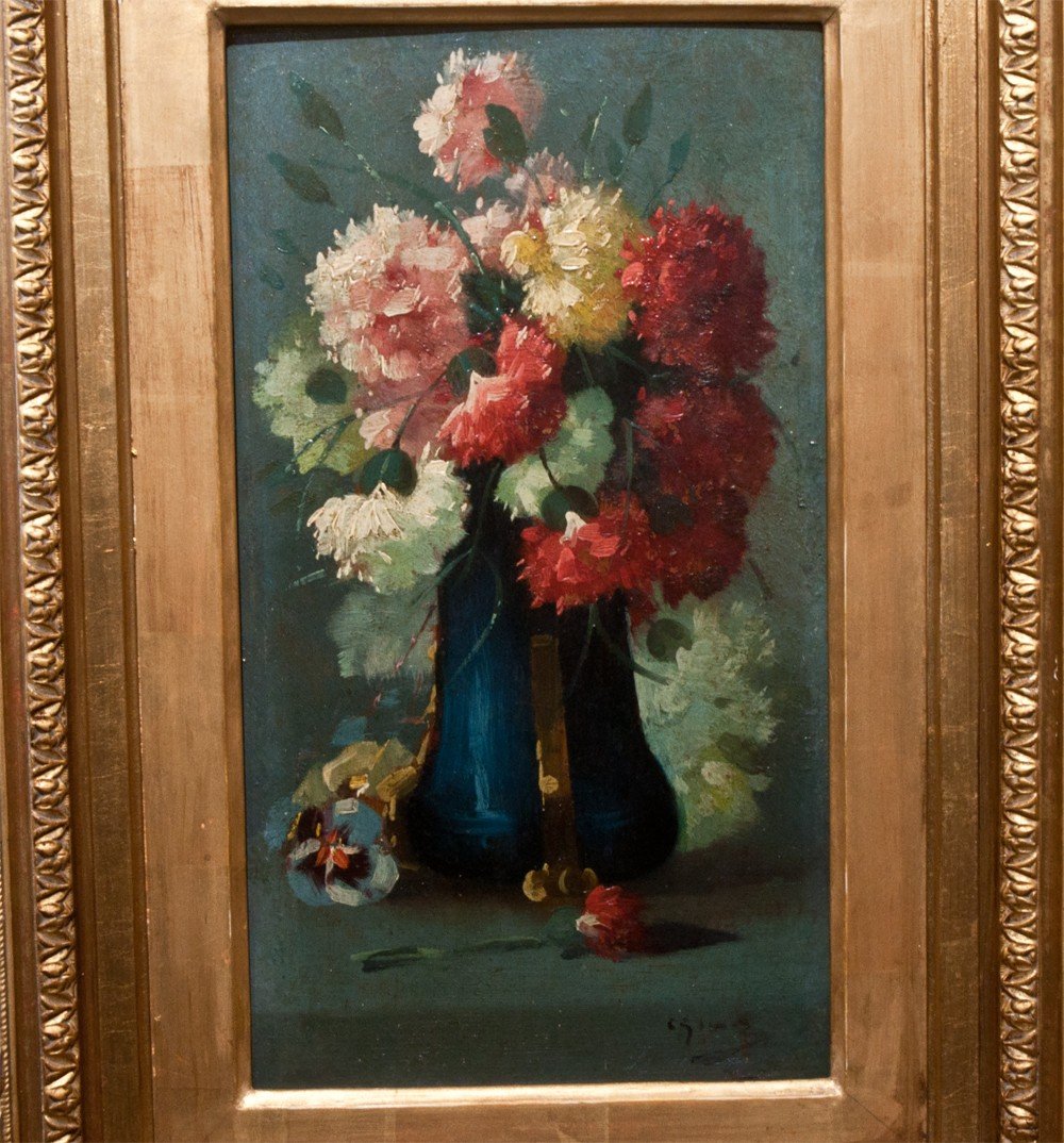Charles Frédéric Frédéric Jung : Petit Bouquet De Fleurs Dans Un Vase Ag18-photo-2