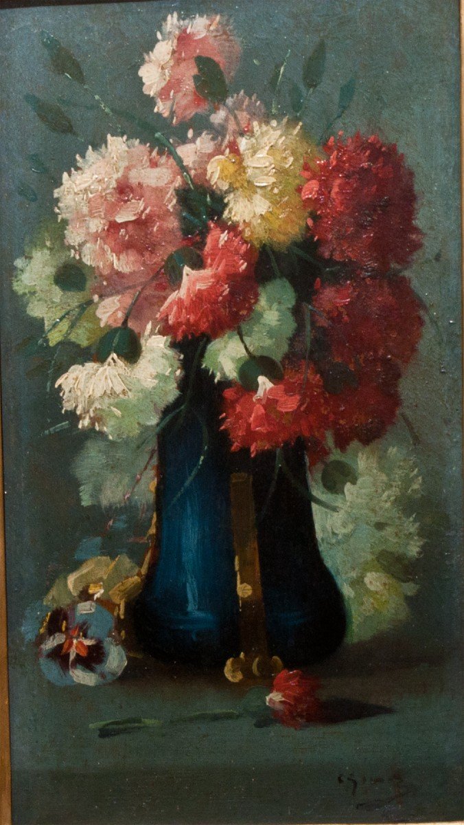 Charles Frédéric Frédéric Jung : Petit Bouquet De Fleurs Dans Un Vase Ag18-photo-3