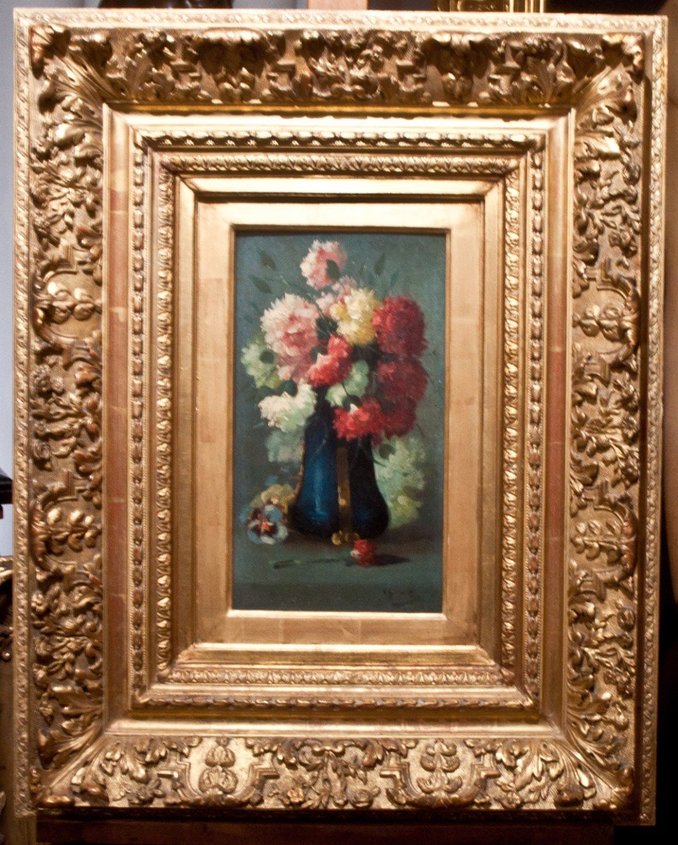Charles Frédéric Frédéric Jung : Petit Bouquet De Fleurs Dans Un Vase Ag18