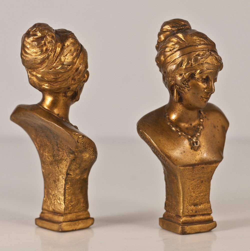 Cassonnet Paire De Bustes / Sceaux En Bronze Femme Art Nouveau -photo-2