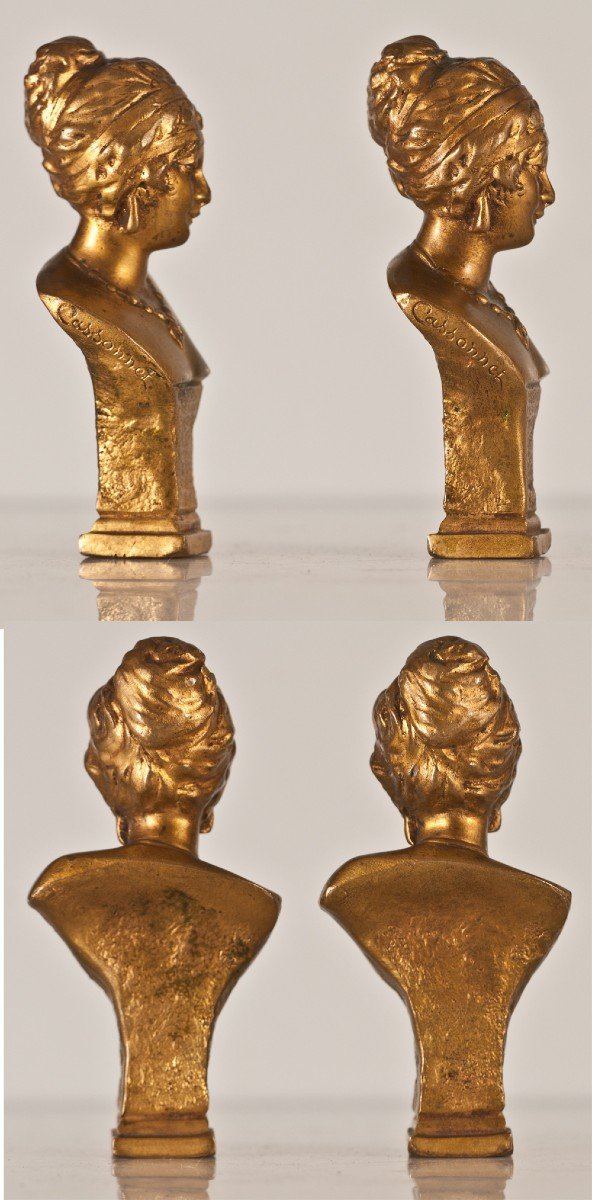 Cassonnet Paire De Bustes / Sceaux En Bronze Femme Art Nouveau -photo-3