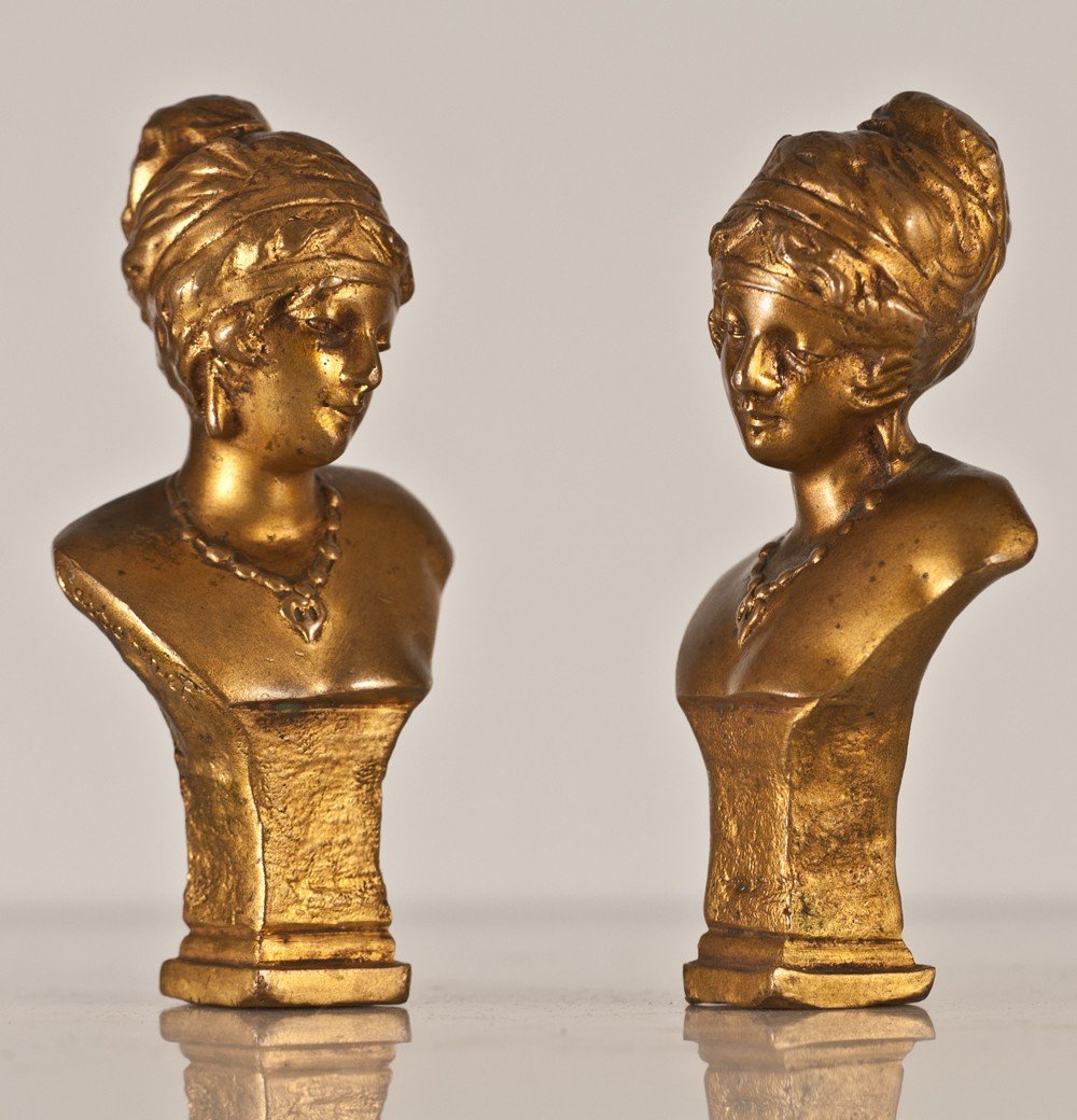 Cassonnet Paire De Bustes / Sceaux En Bronze Femme Art Nouveau -photo-1
