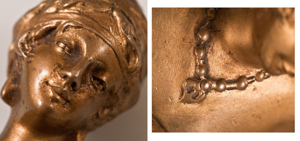 Cassonnet Paire De Bustes / Sceaux En Bronze Femme Art Nouveau -photo-2