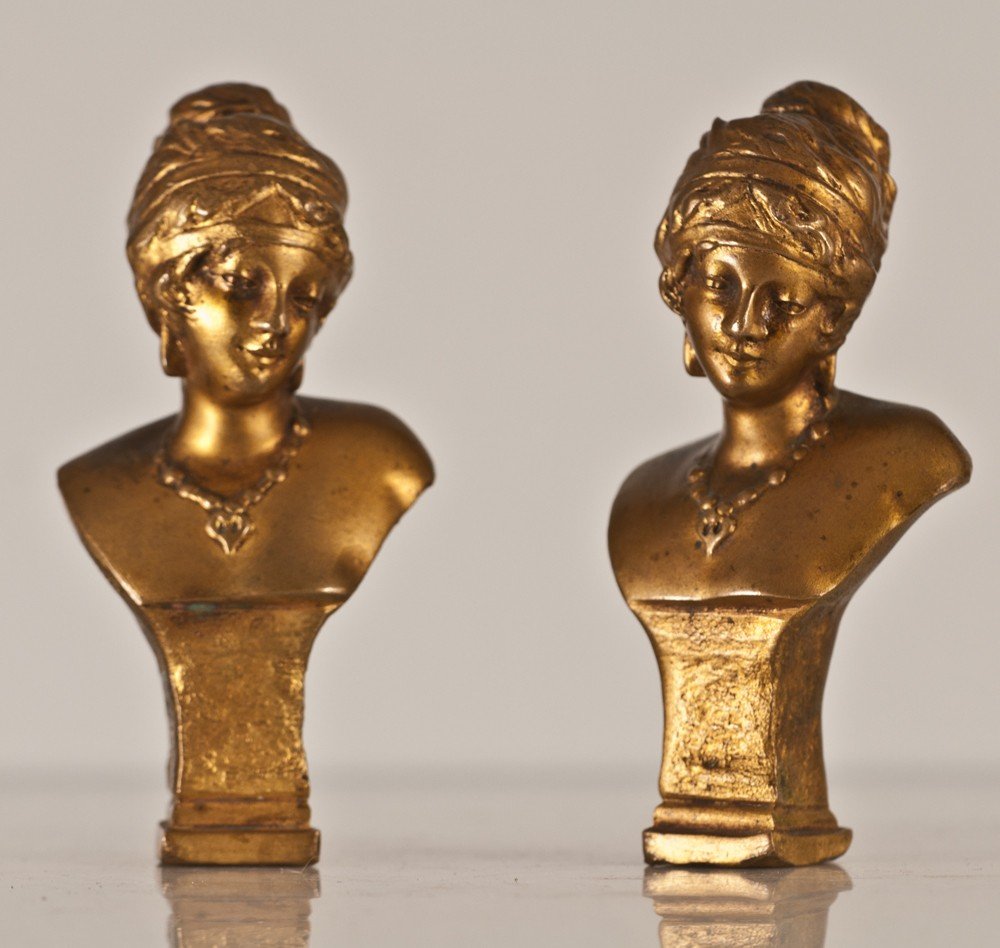 Cassonnet Paire De Bustes / Sceaux En Bronze Femme Art Nouveau 