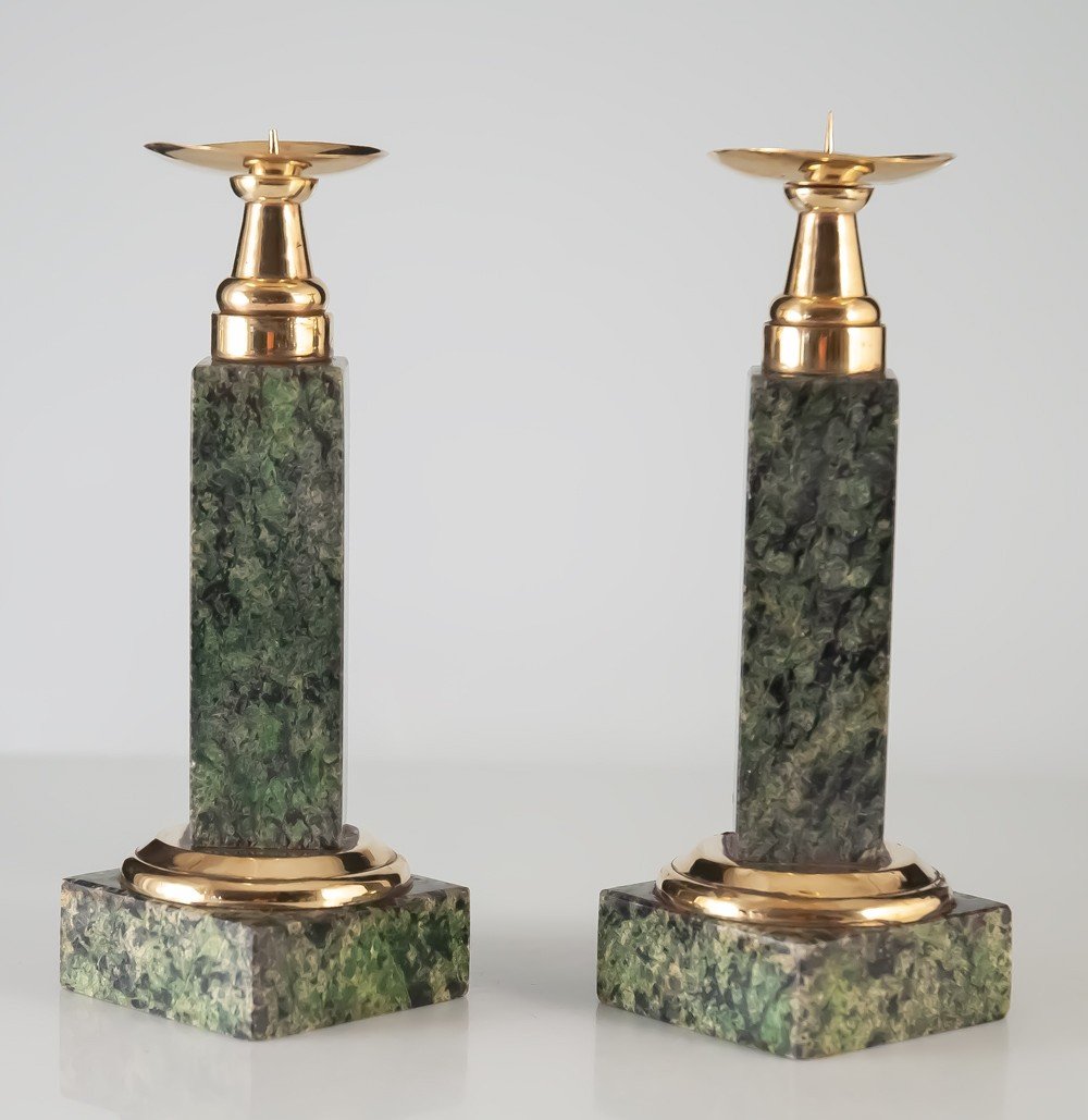 Pair Of Marble And Brass Candlesticks-photo-2