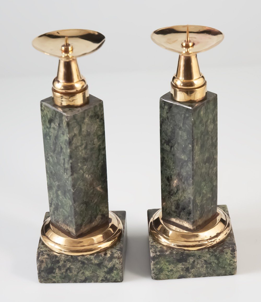 Pair Of Marble And Brass Candlesticks-photo-3