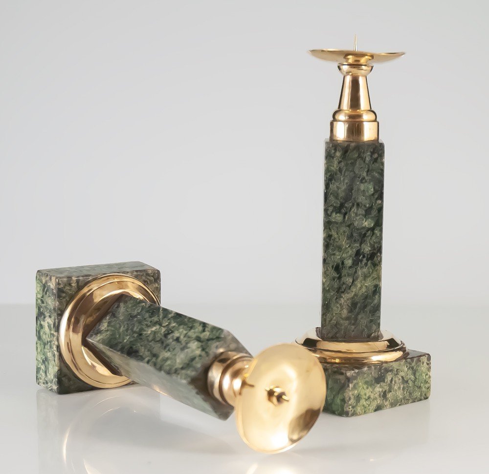 Pair Of Marble And Brass Candlesticks-photo-2