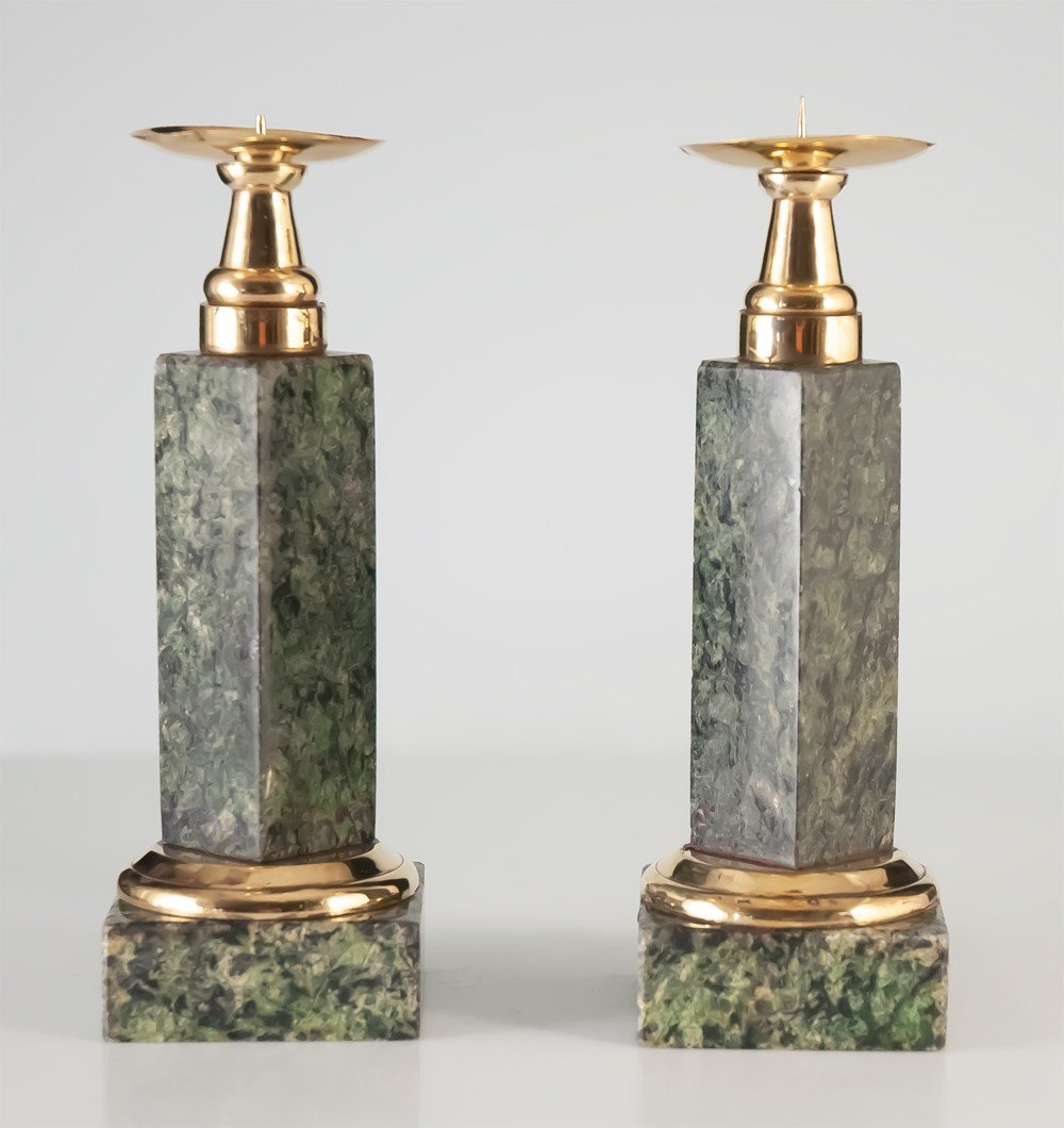 Pair Of Marble And Brass Candlesticks