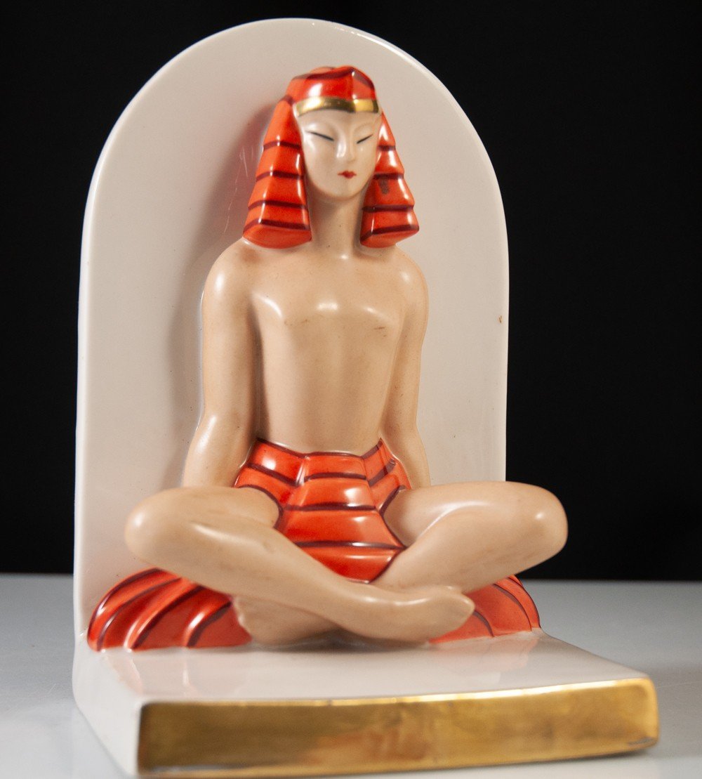 Serre Livres En Porcelaine Egyptiens Art Déco-photo-2