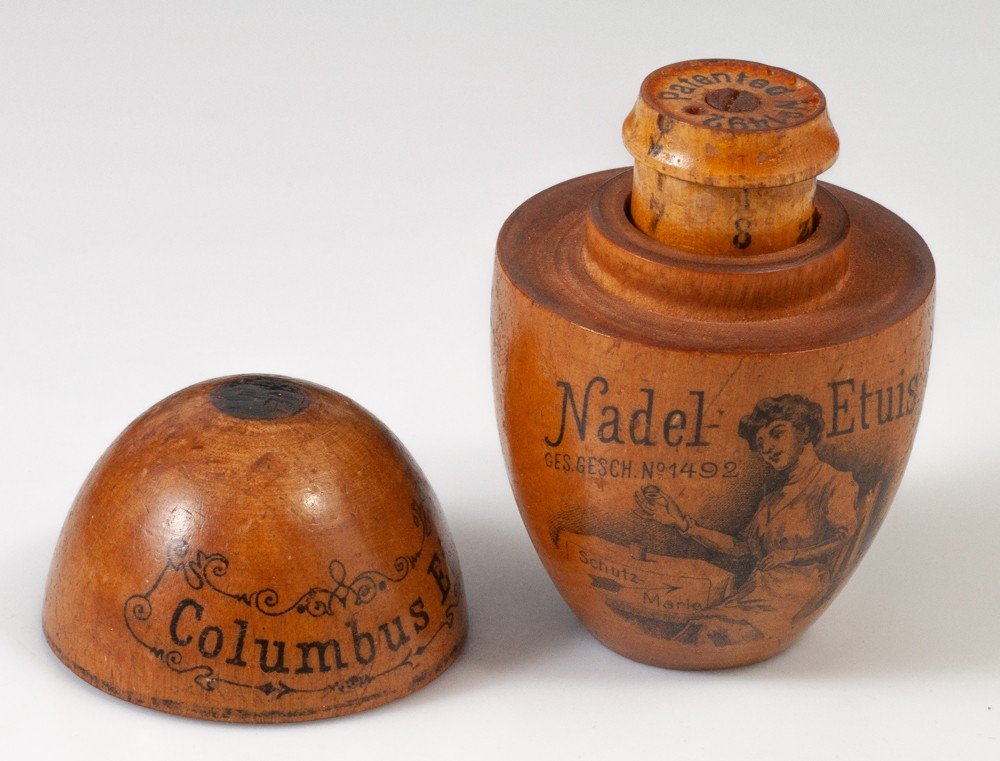 Wooden Sewing Egg Nadel Colombus Case 1890-photo-3