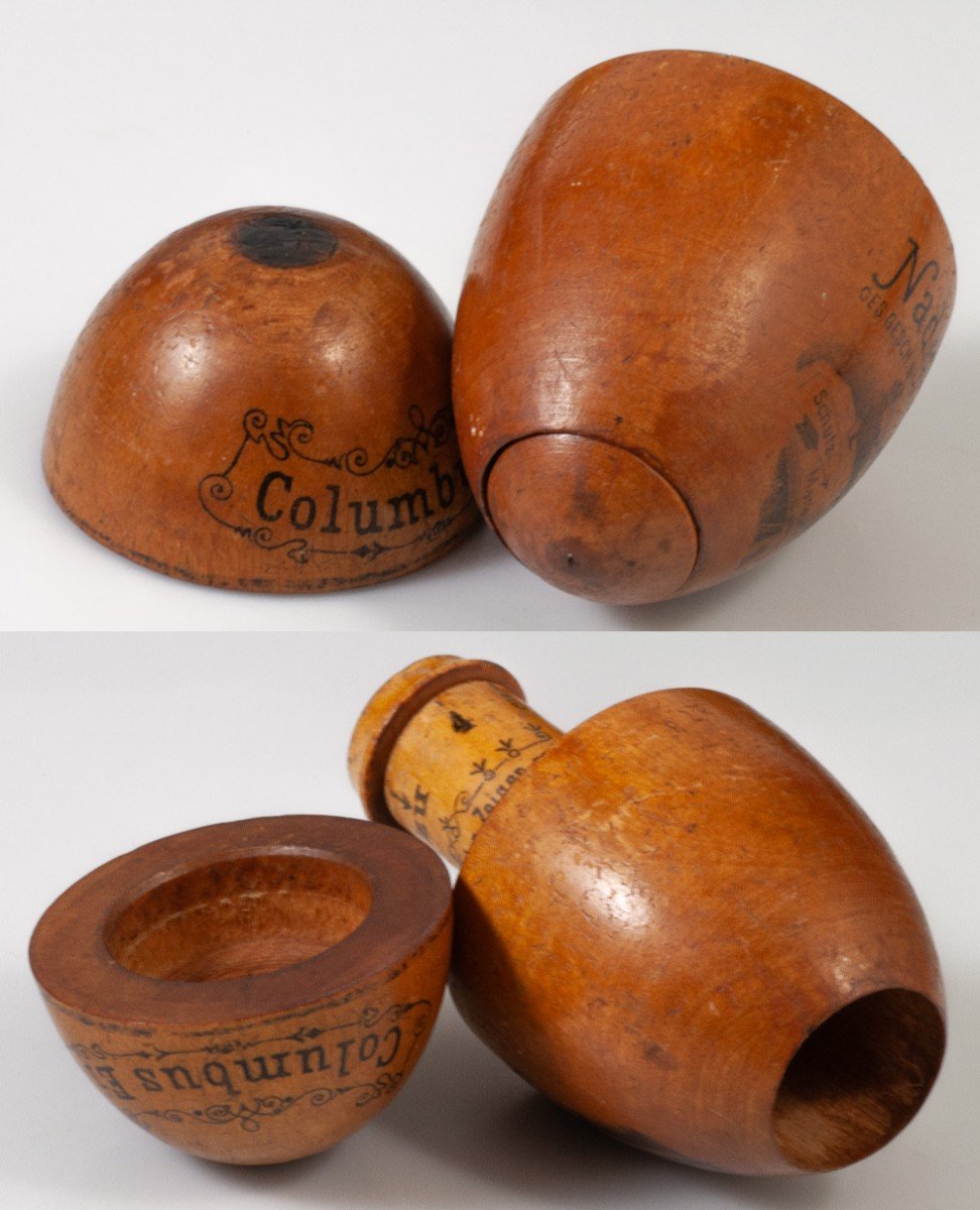 Wooden Sewing Egg Nadel Colombus Case 1890-photo-1