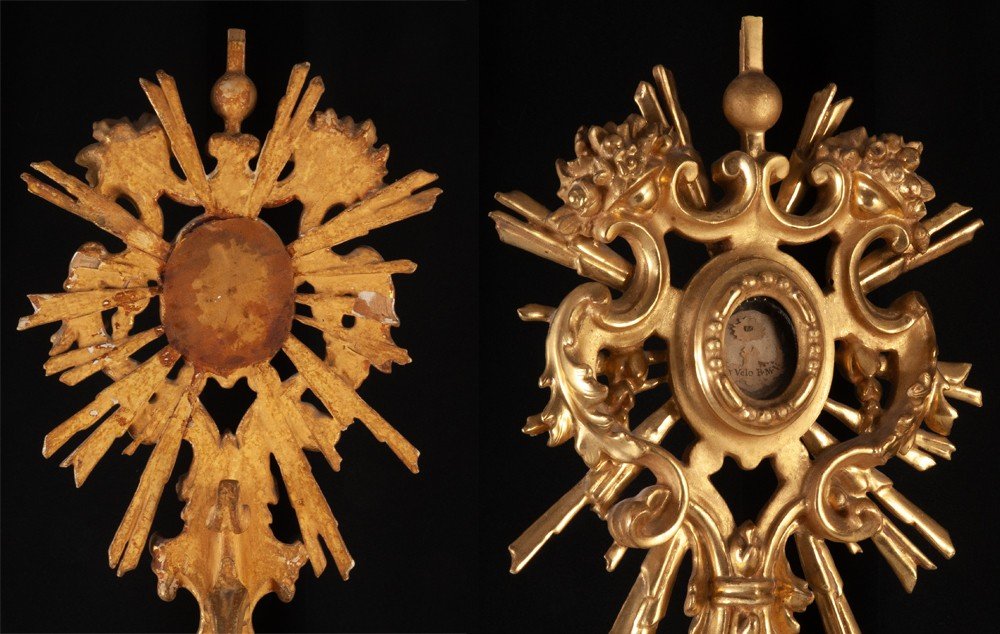 Hand Reliquary / Monstrance In Golden Wood XVIIIth Ex Velo Bmv-photo-1