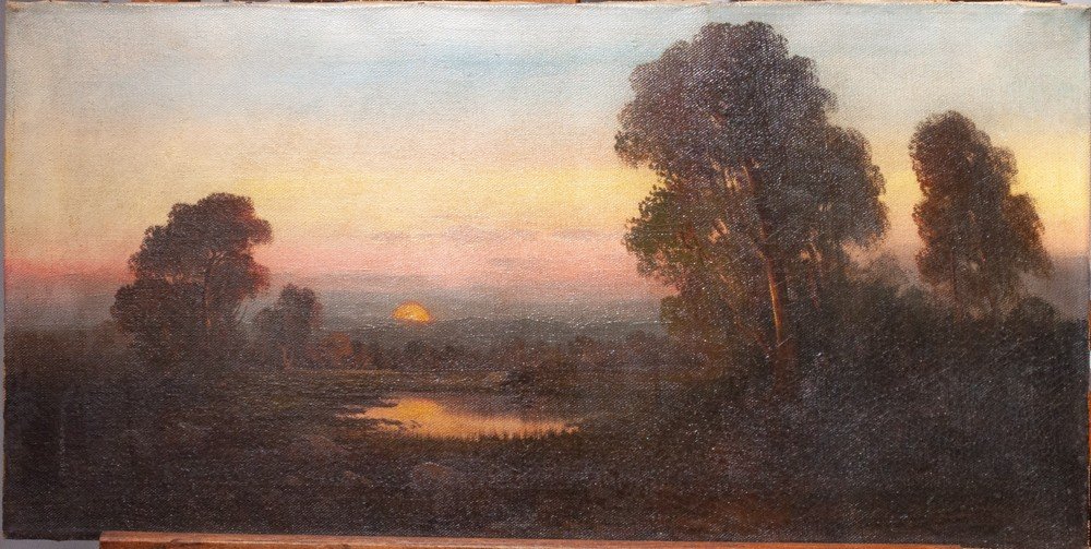 John Englehart (1867-1915): Lake Landscape At Dusk American School / Usa Ag36-photo-2
