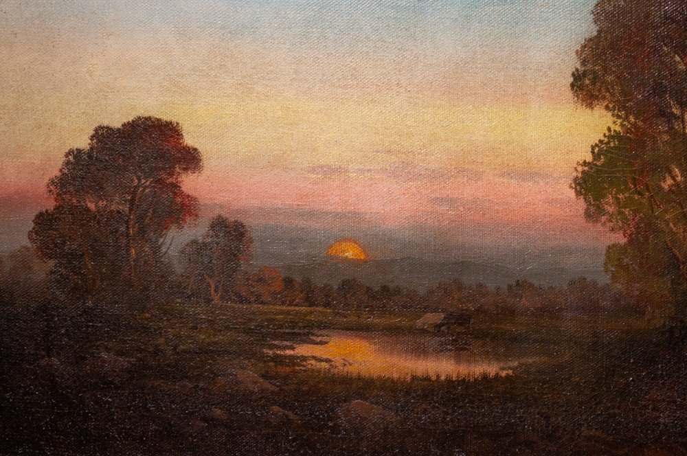 John Englehart (1867-1915): Lake Landscape At Dusk American School / Usa Ag36-photo-4