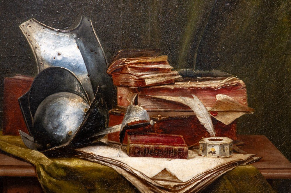 Pierre Alphonse Baye: Conquistador Breastplate, Books And Parchments Ag37