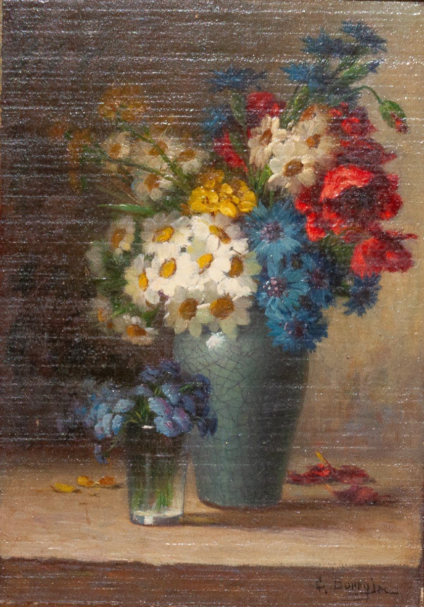 Georges Bourgin (1865-1937): Bouquet De Fleurs Dans Un Vase Sur Un Entablement Ag39-photo-3