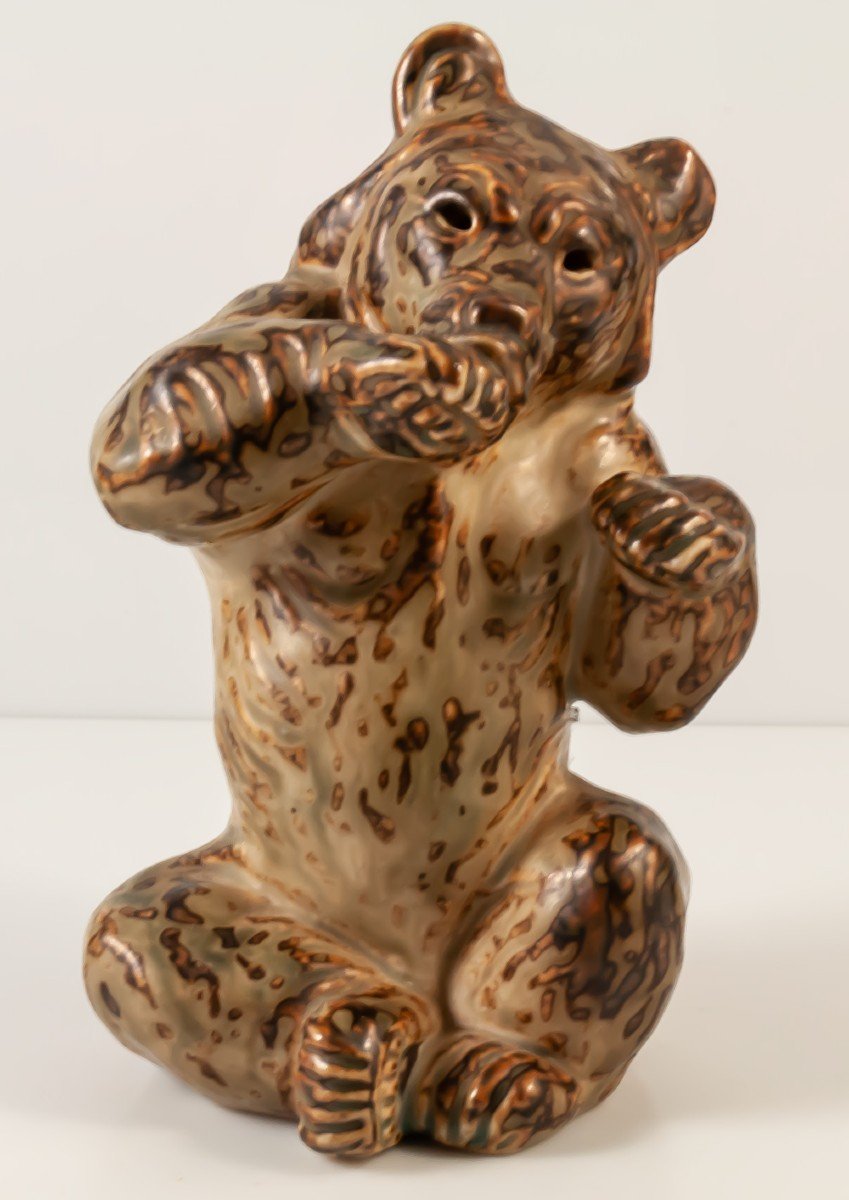 Royal Copenhague Ours Assis En Grès / Porcelaine Danemark Knud Kyhn (1880-1969)