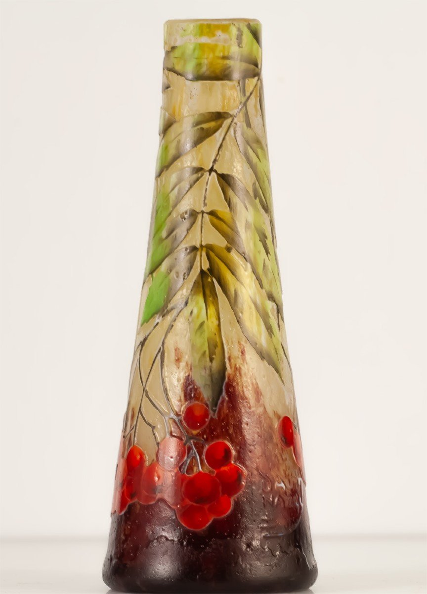Daum Nancy Vase Soliflore Decorated With Sorbier-photo-3