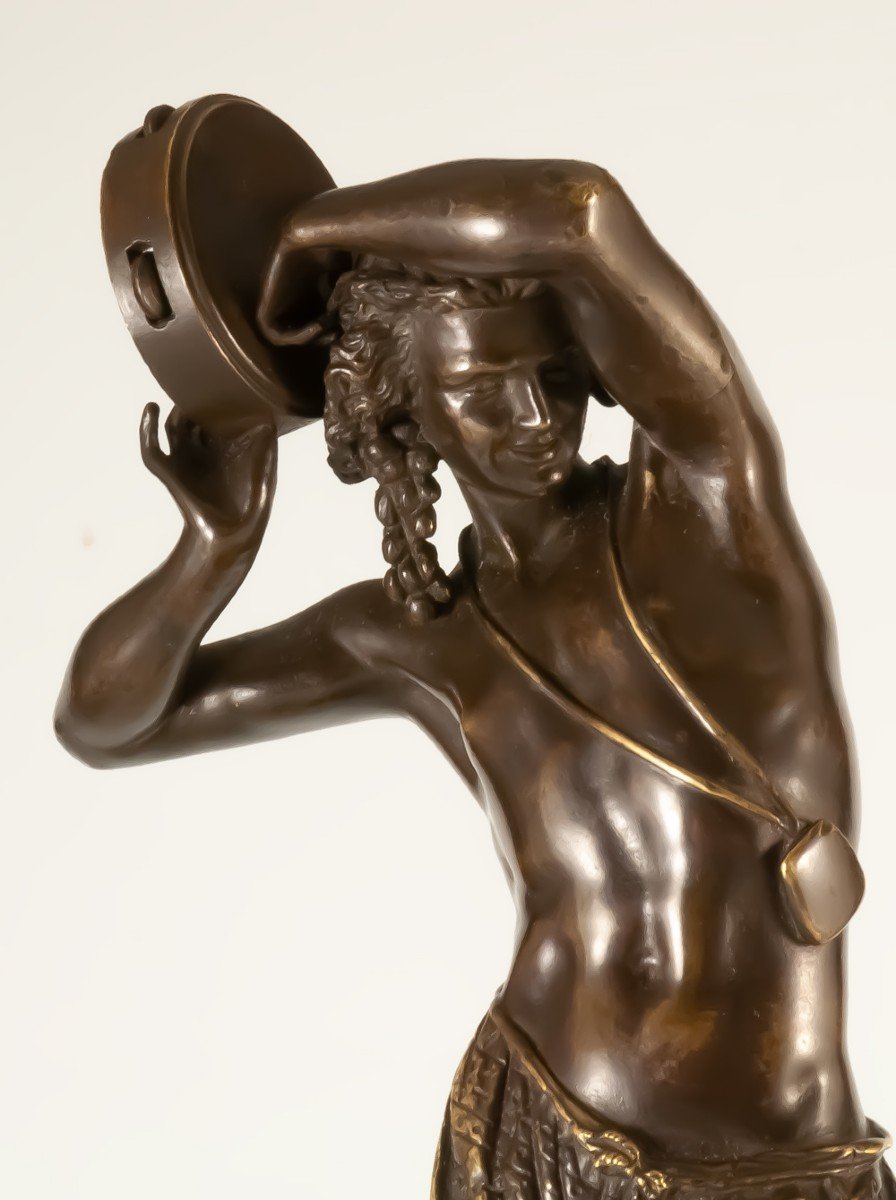 Danseur Napolitain Au Tambourin, Bronze A. Carrier Belleuse (1824-1887)-photo-2