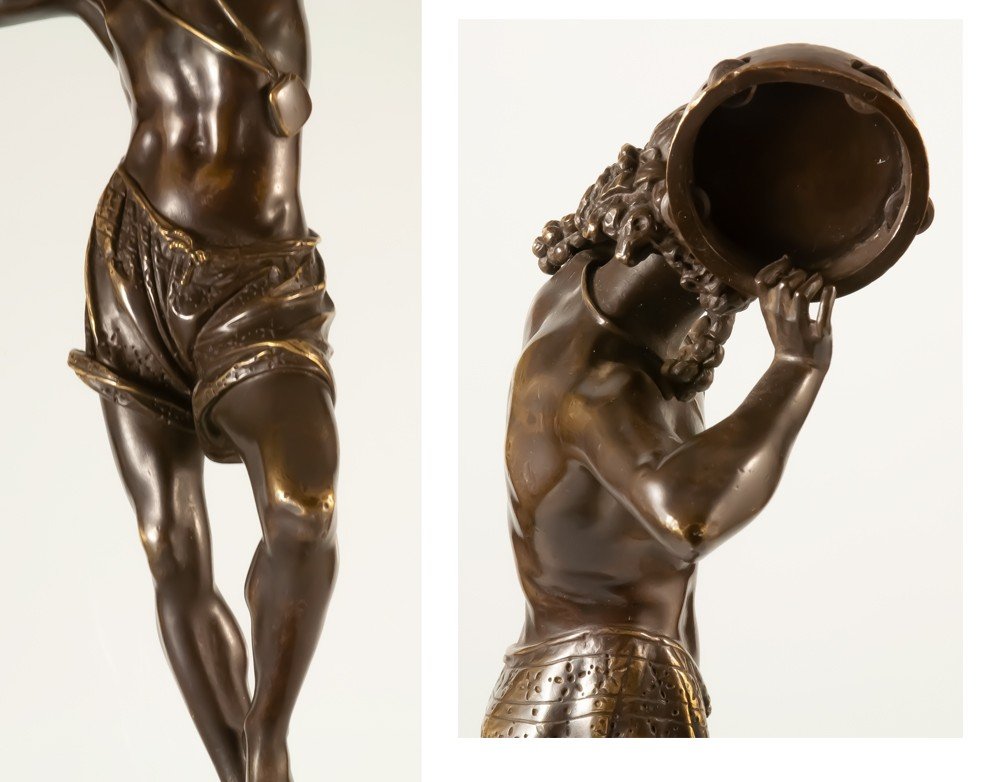 Danseur Napolitain Au Tambourin, Bronze A. Carrier Belleuse (1824-1887)-photo-4
