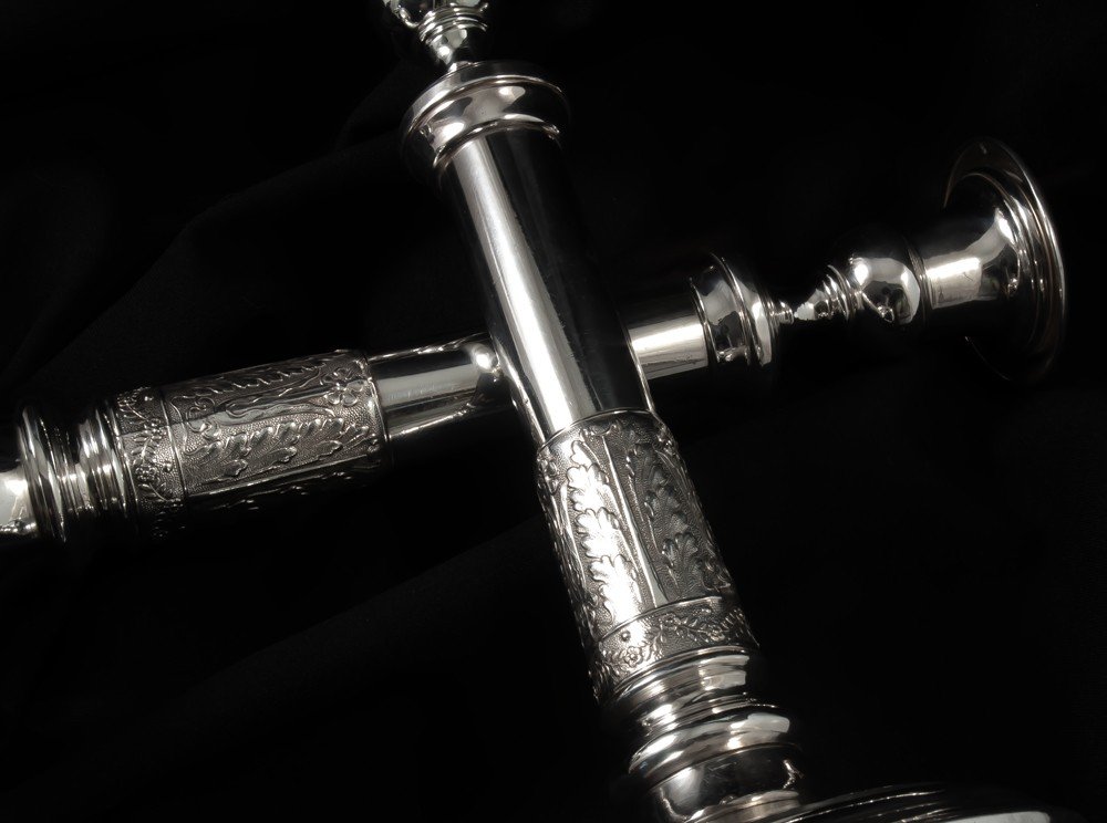 Pair Of Empire Style Silver Metal Candlesticks-photo-2
