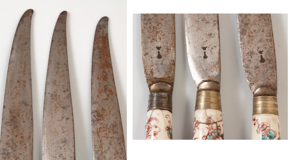 3 Chinese Decor Knives / Kakiemon Chantilly Porcelain 18th Century-photo-3