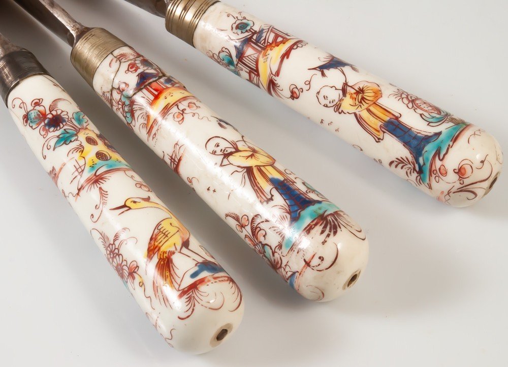 3 Chinese Decor Knives / Kakiemon Chantilly Porcelain 18th Century-photo-2