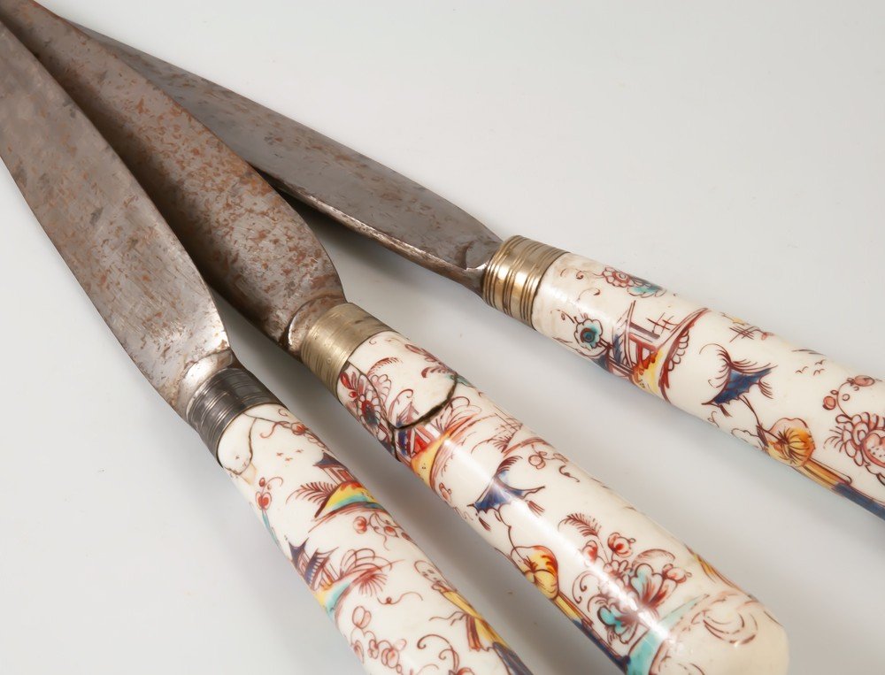 3 Chinese Decor Knives / Kakiemon Chantilly Porcelain 18th Century-photo-4