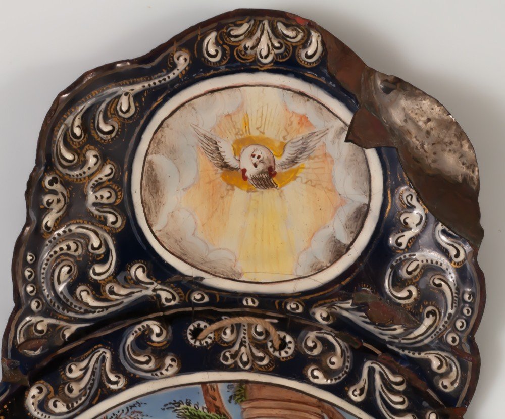 Holy Water Font The Holy Family Enamel On Copper Limoges XVIIth Jacques Laudin -photo-4