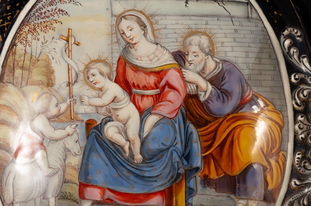 Holy Water Font The Holy Family Enamel On Copper Limoges XVIIth Jacques Laudin -photo-5