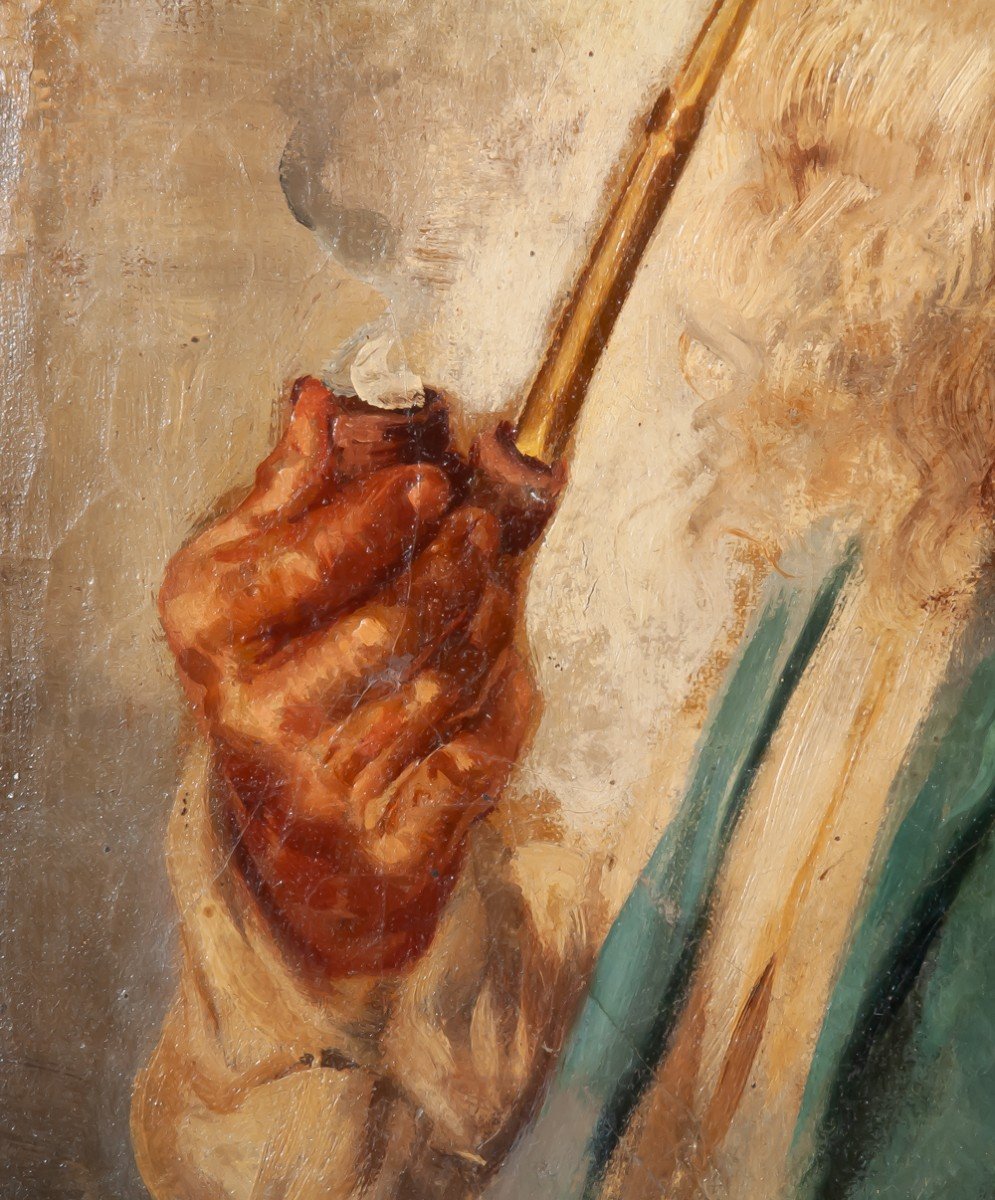 Raffaele Frigerio (1875-1948) Old Man Smoking A Pipe Italian School-photo-4