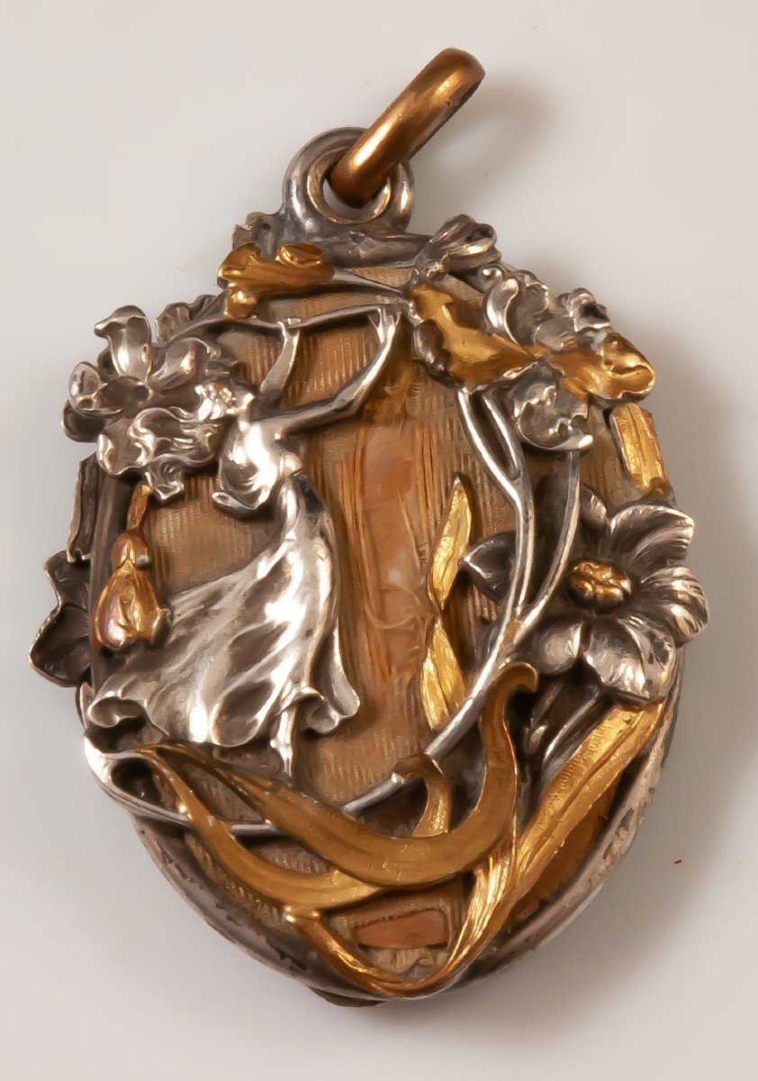 Pendentif Art Nouveau Femme Fleur-photo-2