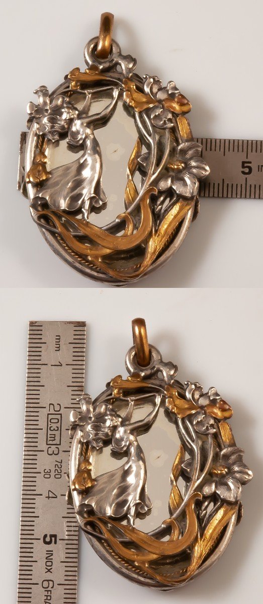 Pendentif Art Nouveau Femme Fleur-photo-4