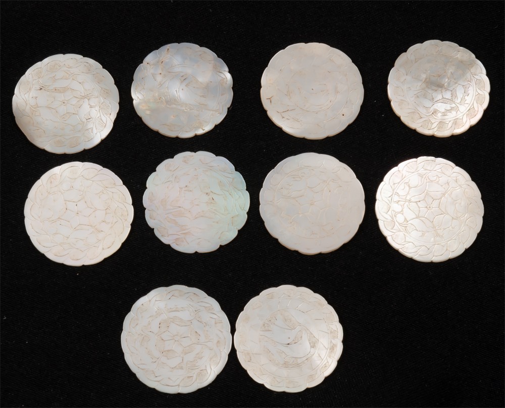 10 Asian Engraved Mother-of-pearl Gaming Tokens 