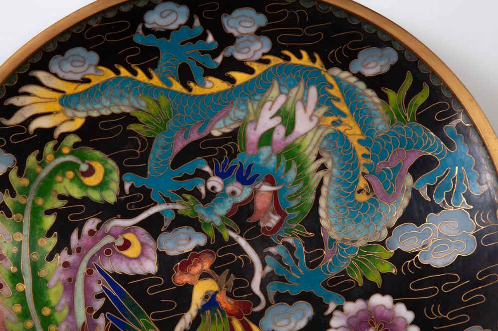 The Rooster And The Dragon Cloisonné Enamel Plate / Dish China-photo-3