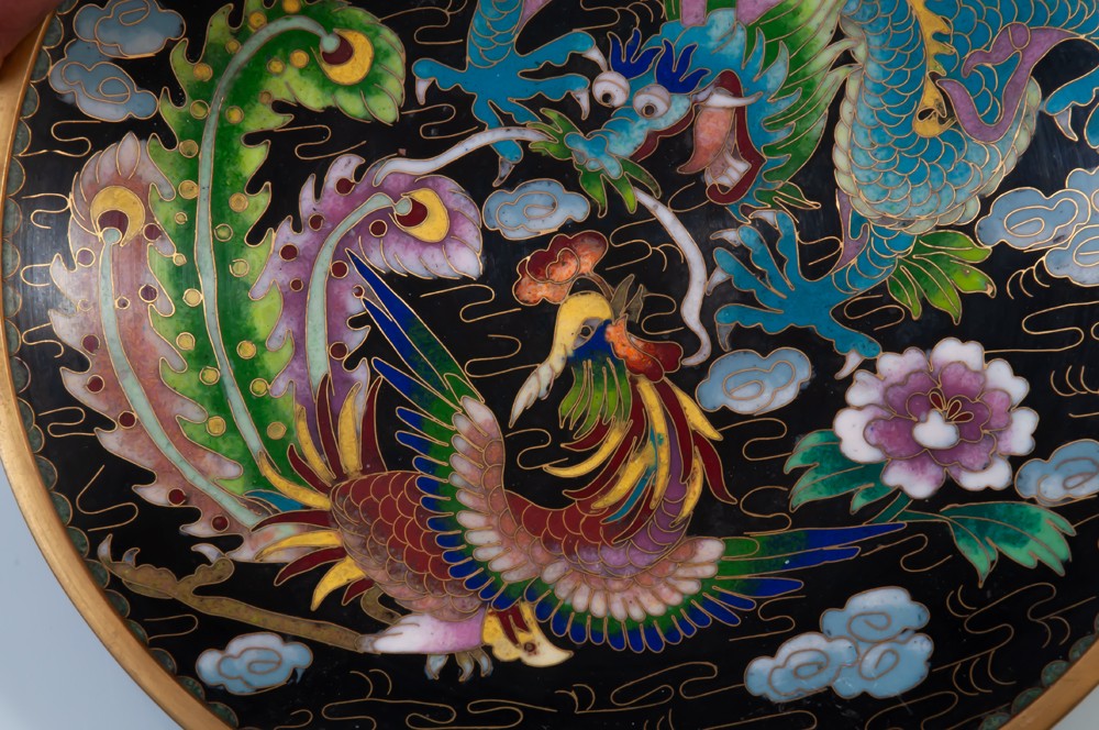 The Rooster And The Dragon Cloisonné Enamel Plate / Dish China-photo-4