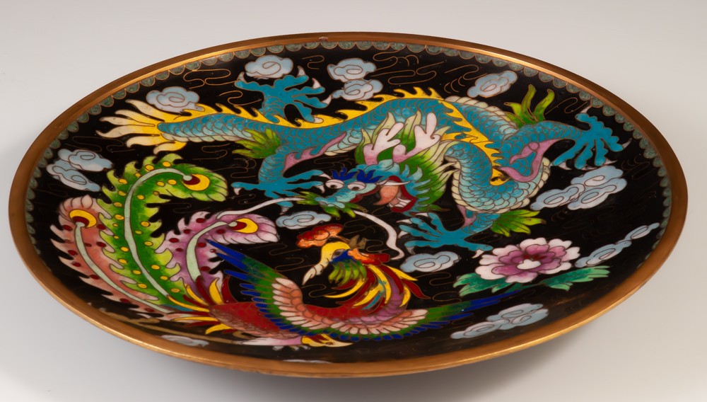 The Rooster And The Dragon Cloisonné Enamel Plate / Dish China-photo-1