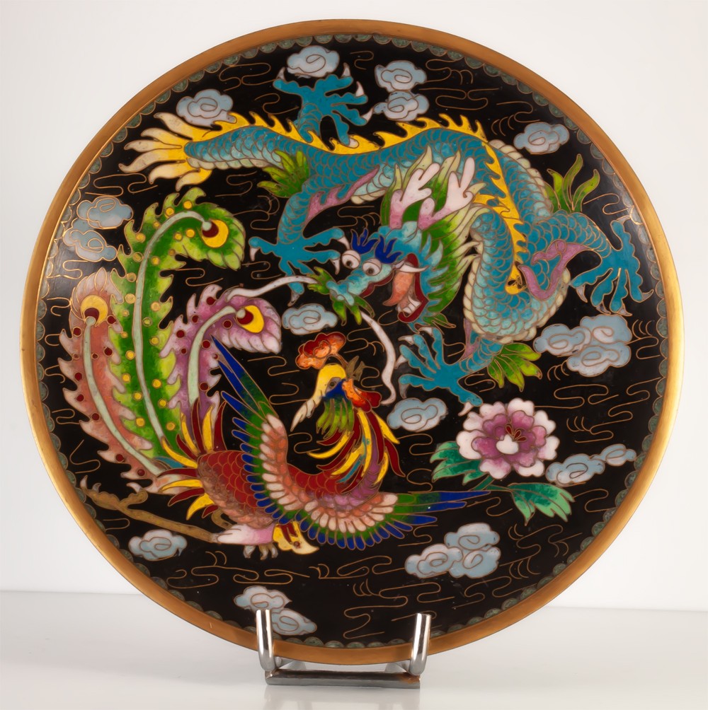 The Rooster And The Dragon Cloisonné Enamel Plate / Dish China